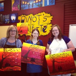 Alison (left), Jo and I with our works of art at Pinot's Palette 